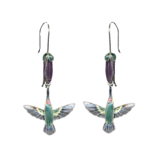 Hummingbird & Flower purple earrings
