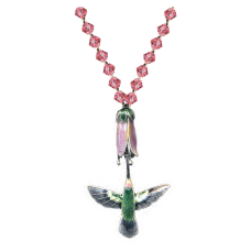 Hummingbird & Pink Flower crystal necklace