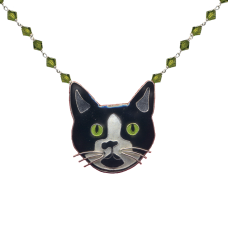 Cat Green-Eyed Kitty Face Crystal Necklace